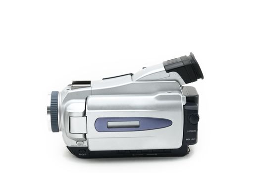 Semi-professional video camcorder used for shooting video clips on Isolated white background