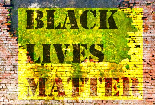 Black Lives Matter slogan protestors anti Black racism african American yellow stencil pattern wall cracked texture