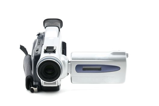 Semi-professional video camcorder used for shooting video clips on Isolated white background