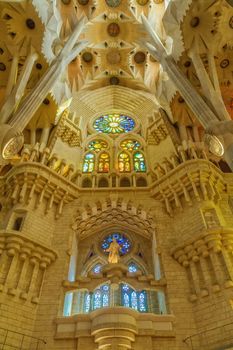 Indoor detail of famous church from Barcelona of Spain, 05 Juny 2012