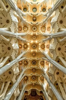 Indoor detail of famous church from Barcelona of Spain, 05 Juny 2012