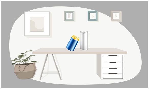 mock up illustration of drink container on a office table