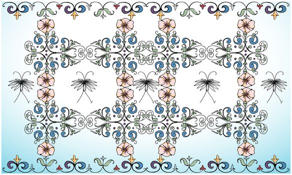 digital textile design of flowers and leaves