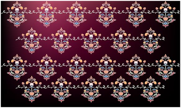 digital textile design of flowers and leaves art