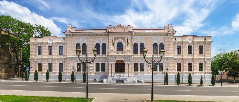 Izmail, Ukraine 06.07.2020. Old palace on the Suvorov Avenue in the city of Izmail, Ukraine, on a sunny summer day