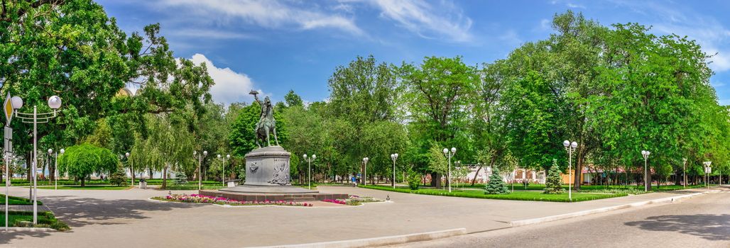 Izmail, Ukraine 06.07.2020. Monument to Alexander Suvorov, Suvorov Avenue, Izmail city in Ukraine, on a sunny summer day