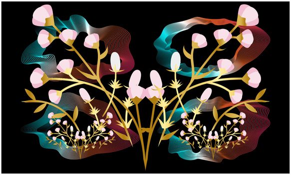 digital textile design of flowers and leaves