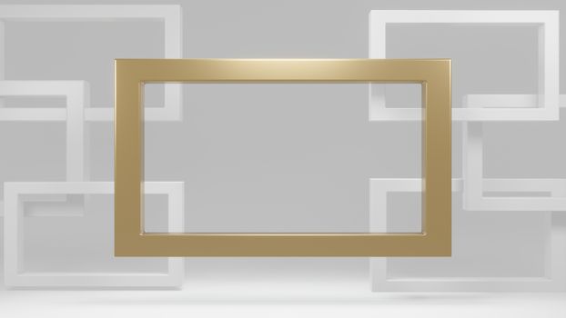 Gold and white frame modern on gray background 3d rendering.