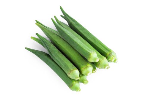 Closeup fresh okra isolated on white background