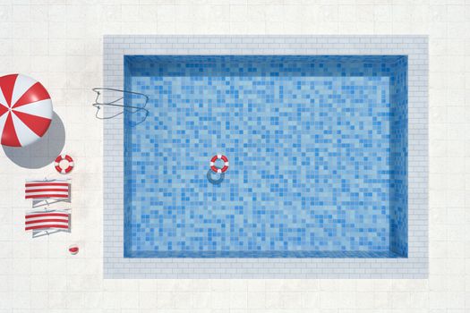 A swimming pool on a clear day, 3d rendering. Computer digital drawing.