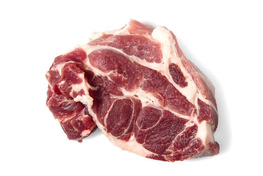 single fresh raw pork steak on white background