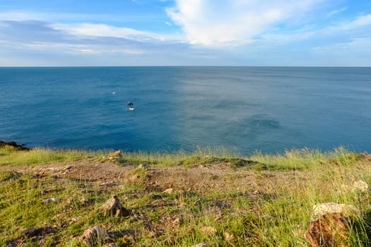 View from Khao Laem Ya Viewpoint that overlooks the wide sea and sky in Rayong, Thailand