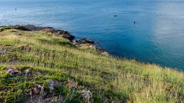 View from Khao Laem Ya Viewpoint that overlooks the wide sea and sky in Rayong, Thailand