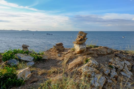 View from Khao Laem Ya Viewpoint that overlooks the wide sea and sky in Rayong, Thailand