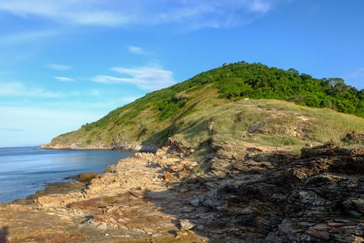 View from Khao Laem Ya Viewpoint that overlooks the wide sea and sky in Rayong, Thailand