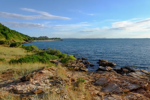 View from Khao Laem Ya Viewpoint that overlooks the wide sea and sky in Rayong, Thailand