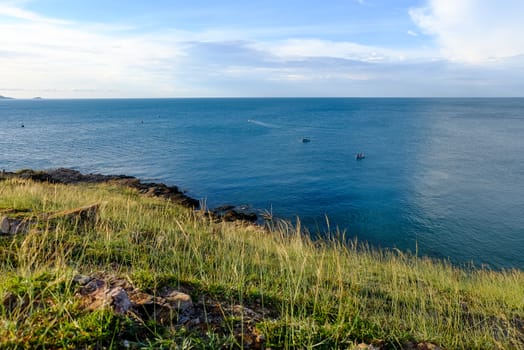 View from Khao Laem Ya Viewpoint that overlooks the wide sea and sky in Rayong, Thailand