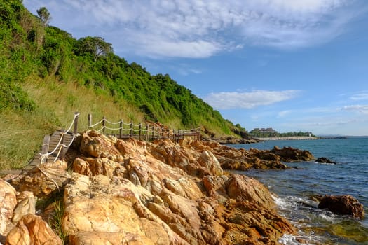 View of the beach around the walking path at Khao Laem Ya, Rayong, Thailand.