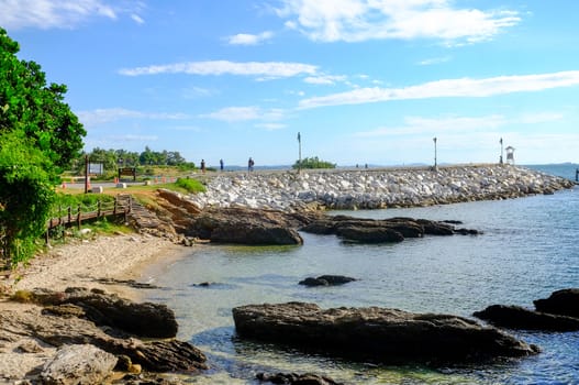 View of the beach around the walking path at Khao Laem Ya, Rayong, Thailand.