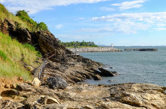 View of the beach around the walking path at Khao Laem Ya, Rayong, Thailand.