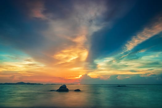 tropical sunset on the beach , night is coming 