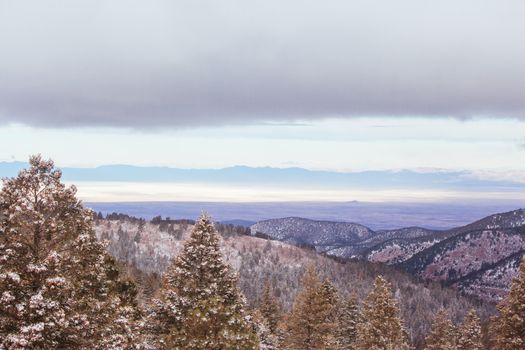View towards Alamogordo and White Sands National Park from Cloudcroft on a cold winter's day in New Mexico, USA