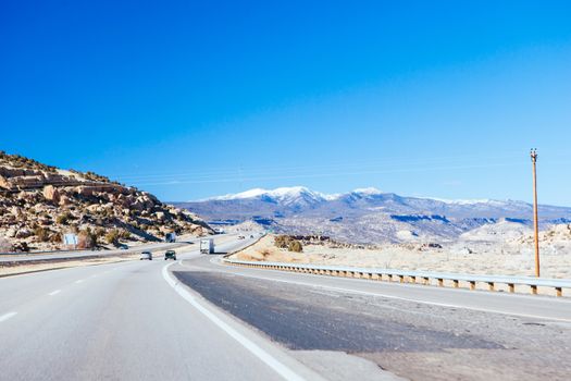 Driving on Interstate Hwys in New Mexico, USA