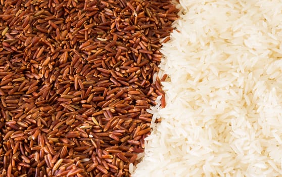 Picture of close up brown and white rice 