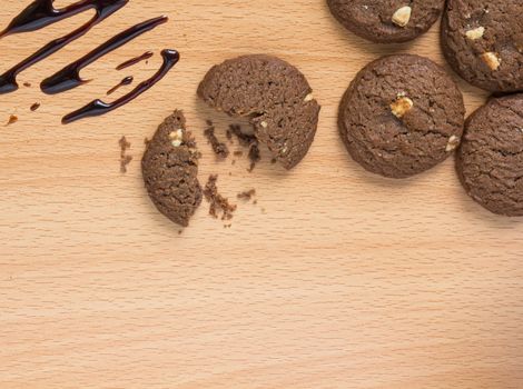 Group of chocolate cookie on wooden table