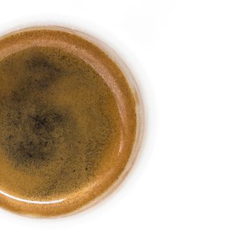 Fresh espresso on white background, view from above.