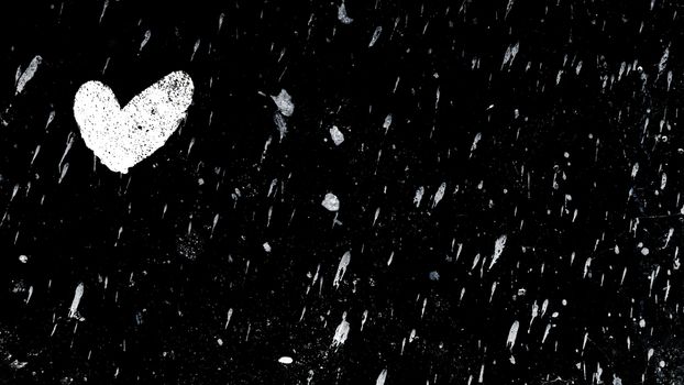 White heart painted on black backdrop with paint splatters everywhere. It can be used as a poster, wallpaper, design t-shirts. Fully editable.