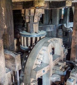 Of wood made gear of an old windmill