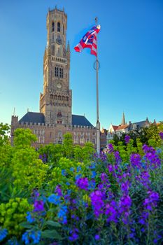 The Belfry of Bruges located in the Market Square of Bruges (Brugge), Belguim.