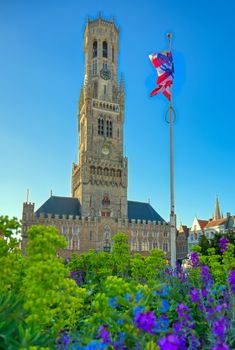 The Belfry of Bruges located in the Market Square of Bruges (Brugge), Belguim.