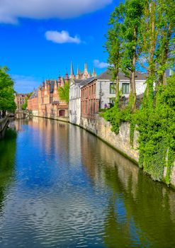 The canals of Bruges (Brugge), Belgium on a sunny day.