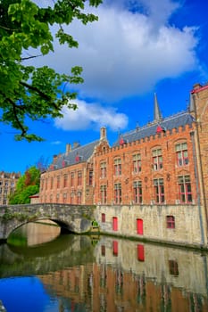 The canals of Bruges (Brugge), Belgium on a sunny day.