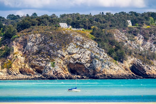 Beautiful area of Morgat with the sand beach and rocky coastline, Finistere, Brittany (Bretagne), France.