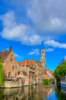 The canals of Bruges (Brugge), Belgium on a sunny day.