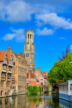 The canals of Bruges (Brugge), Belgium on a sunny day.