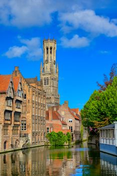 The canals of Bruges (Brugge), Belgium on a sunny day.