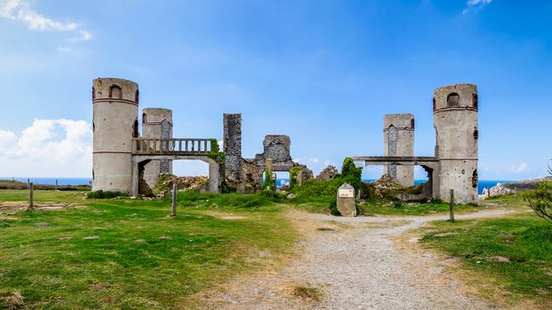 Ruins of the Manoir de Coecilian of the French poet Saint-Pol-Roux / Paul-Pierre Roux in Camaret-sur-Mer, Brittany, France