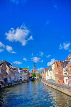 The canals of Bruges (Brugge), Belgium on a sunny day.