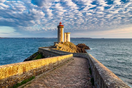View of the lighthouse Phare du Petit Minou in Plouzane, Brittany (Bretagne), France.