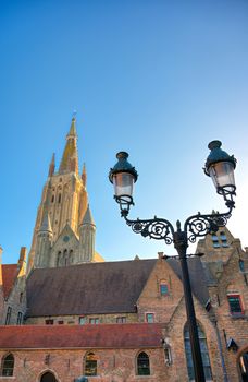 The Church of Our Lady seen from the streets of Bruges (Brugge), Belgium.