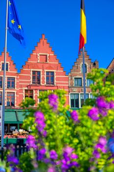 The historical city center and Market Square (Markt) in Bruges (Brugge), Belgium.