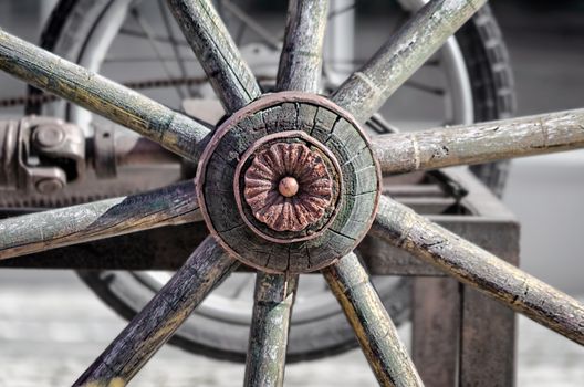 abstract technical background round wooden gear close up