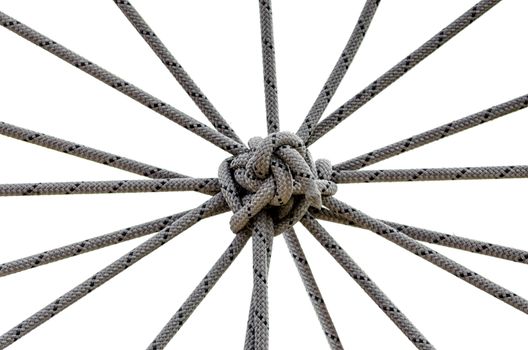 many ropes and one big knot black and white abstract background close up