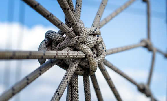 many ropes and one big knot black and white abstract background close up