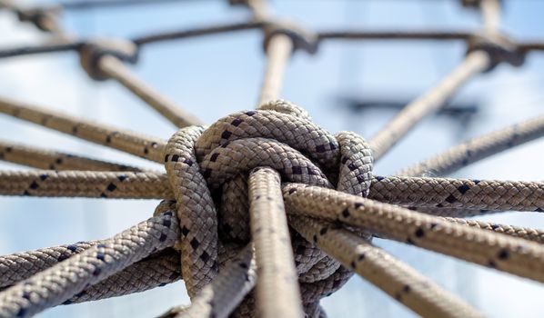 many ropes and one big knot black and white abstract background close up