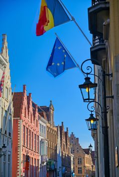 A view of the streets and architecture of Bruges (Brugge), Belgium.